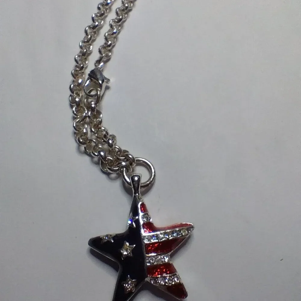 Tommy Hilfiger Vintage Bracelet Star Stripes Charm USA Silver Plated Adjustable